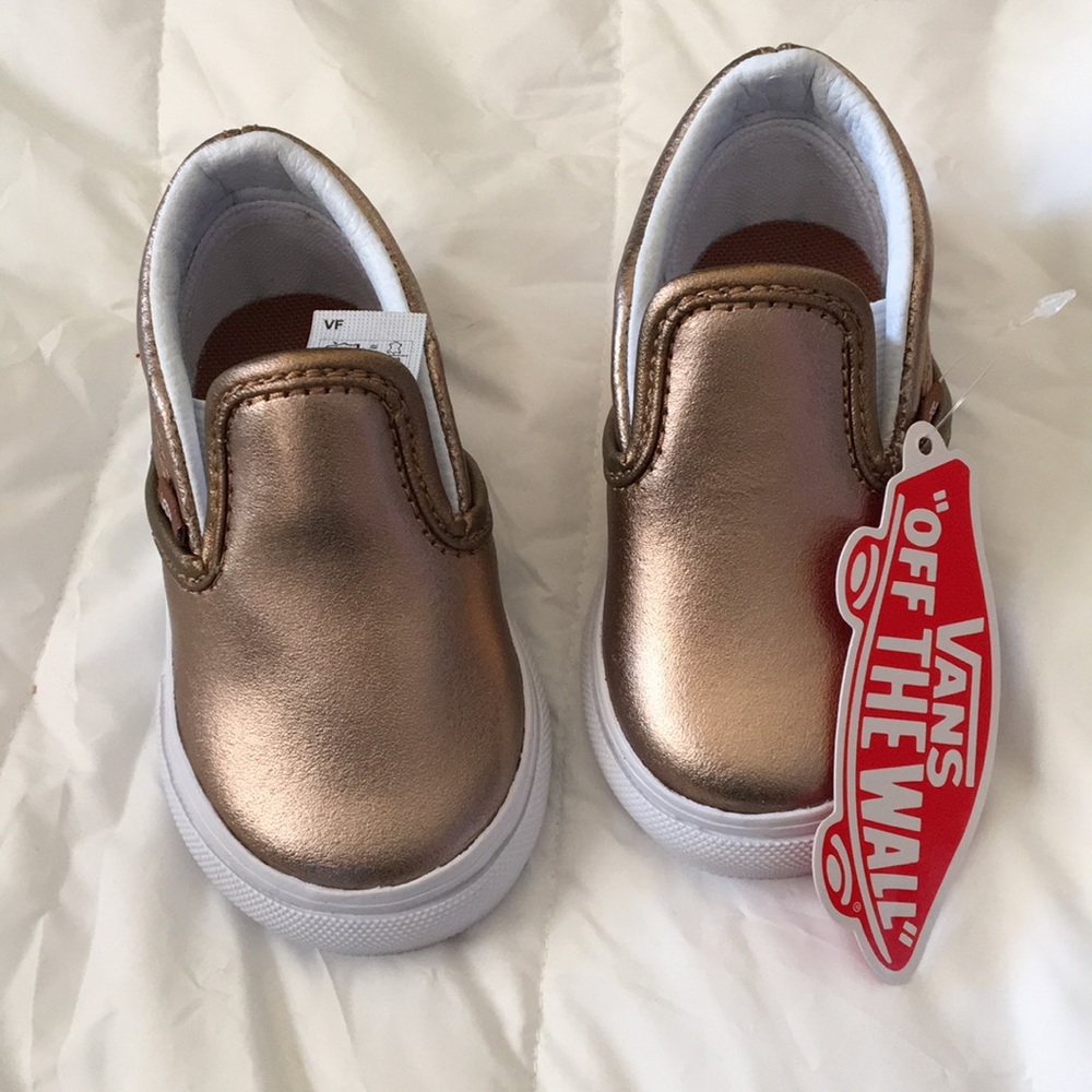 Rose gold slip on vans